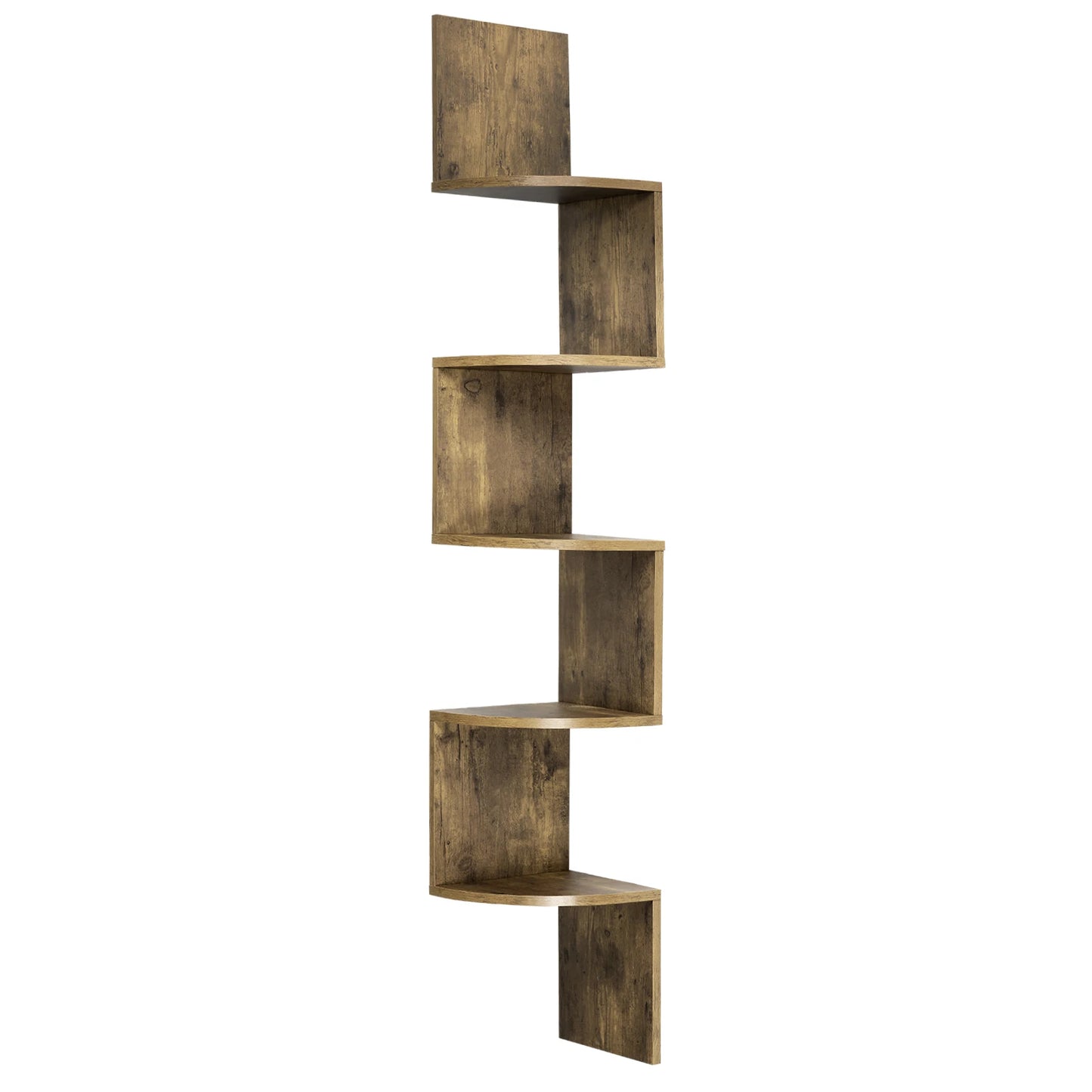 WOLTU 1PC White Black 5 Tiers Zigzag Style Decorative Wall Shelf Bookcase Corner CD DVD Shelf for Home Organization Decoration