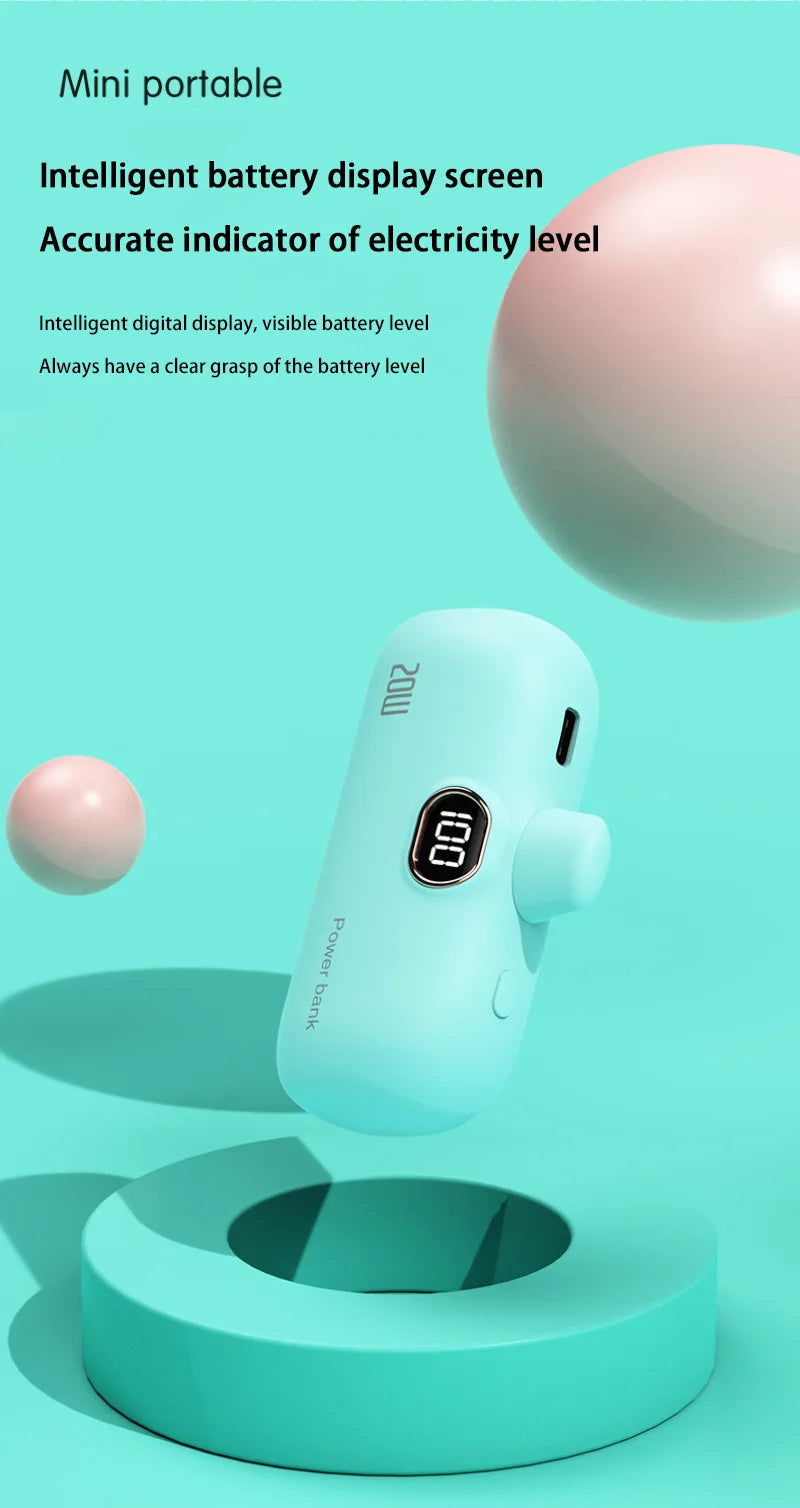 Mini Power Bank 2000/5000mAh Built Cable Portable Mobile Charger Fast Charger Spare Battery Capsule Power bank For iPhone Type-C
