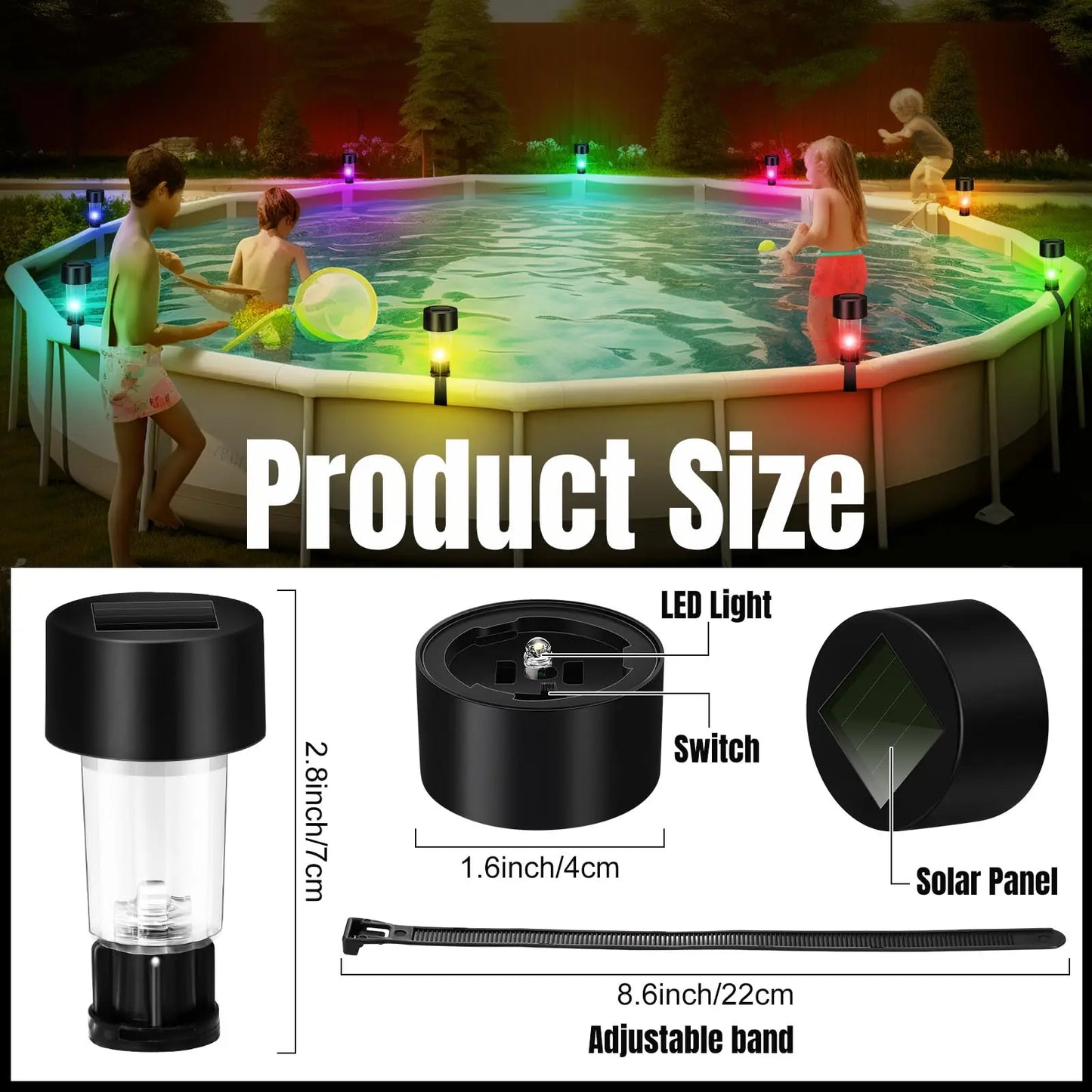 8 swimming pool solar lights, waterproof lights, outdoor swimming pool accessories, colored lights and night lights