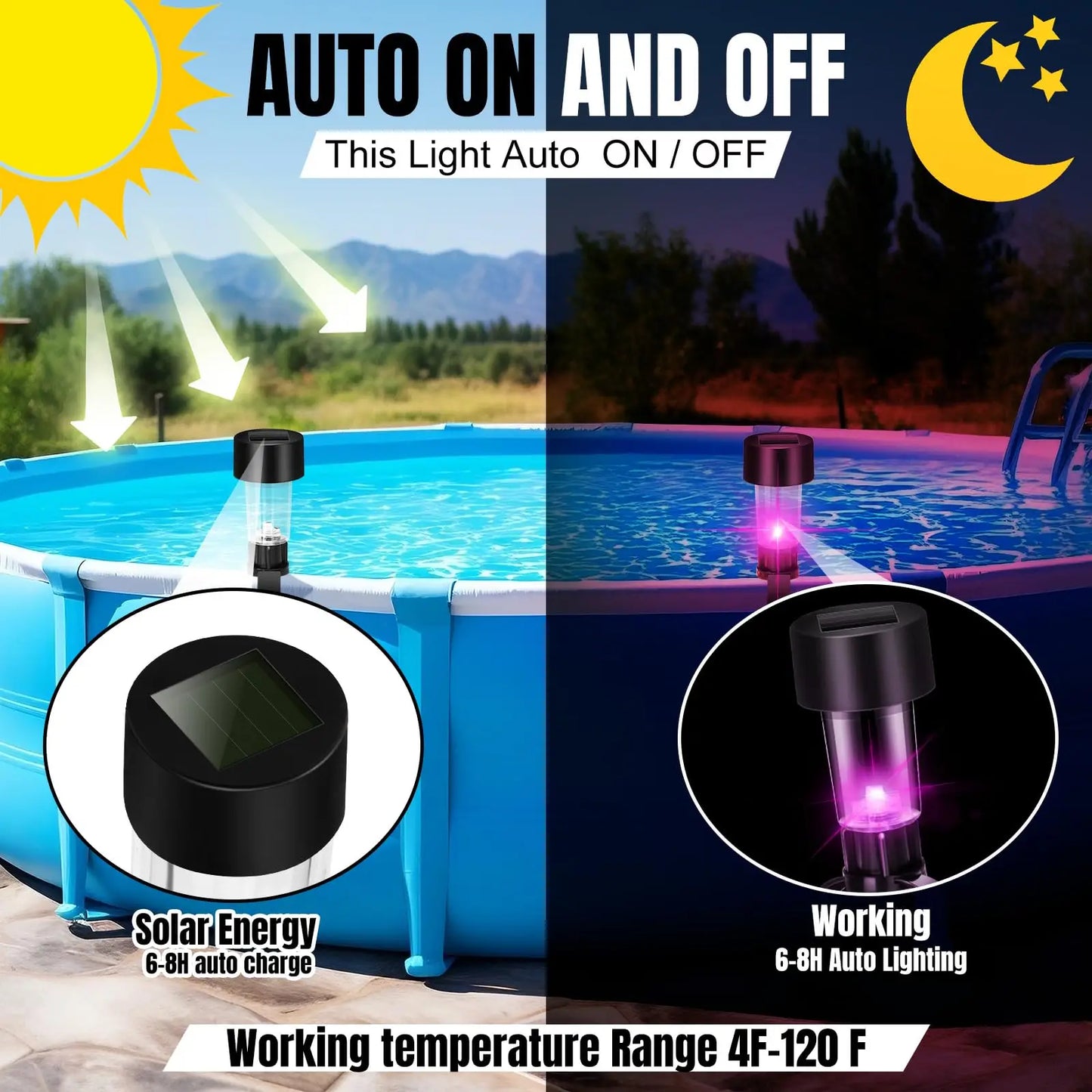 8 swimming pool solar lights, waterproof lights, outdoor swimming pool accessories, colored lights and night lights
