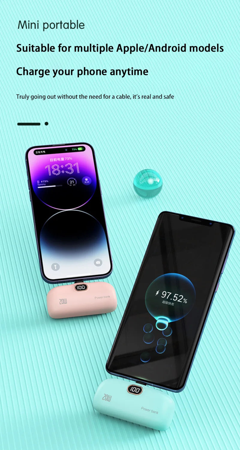 Mini Power Bank 2000/5000mAh Built Cable Portable Mobile Charger Fast Charger Spare Battery Capsule Power bank For iPhone Type-C