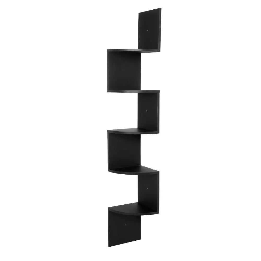 WOLTU 1PC White Black 5 Tiers Zigzag Style Decorative Wall Shelf Bookcase Corner CD DVD Shelf for Home Organization Decoration