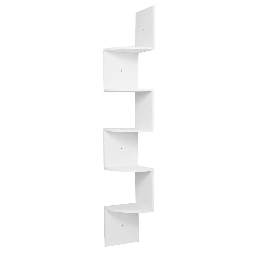 WOLTU 1PC White Black 5 Tiers Zigzag Style Decorative Wall Shelf Bookcase Corner CD DVD Shelf for Home Organization Decoration