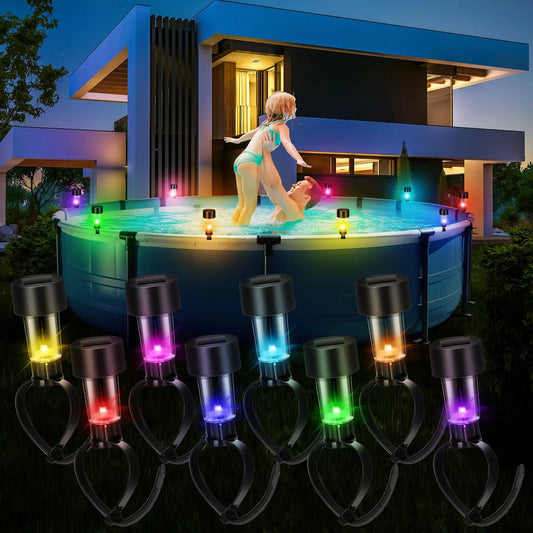 8 swimming pool solar lights, waterproof lights, outdoor swimming pool accessories, colored lights and night lights