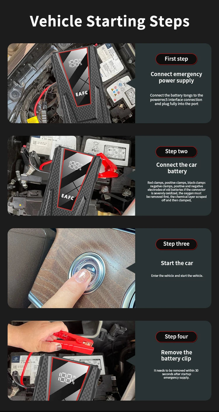 Car Jump Starter 1200A Portable Power Bank Car Battery Booster 12V Car Starting Device for Petrol 4.0L Diesel 2.0L