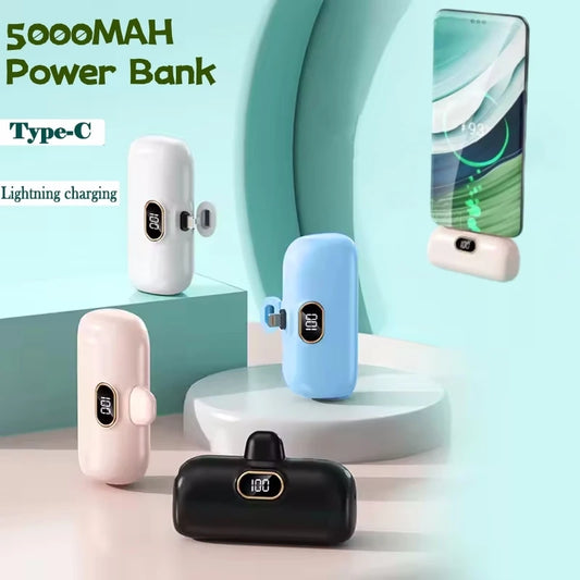 Mini Power Bank 2000/5000mAh Built Cable Portable Mobile Charger Fast Charger Spare Battery Capsule Power bank For iPhone Type-C